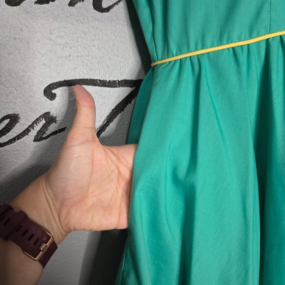 Vintage Handmade Square Dance Rockabilly Full Circle Skirt Green w/Yellow Flower - Picture 6 of 8